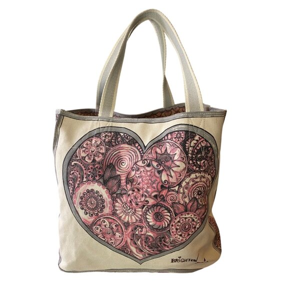Brighton Love Bloom Heart Print Canvas Tote Bag - Picture 1 of 10